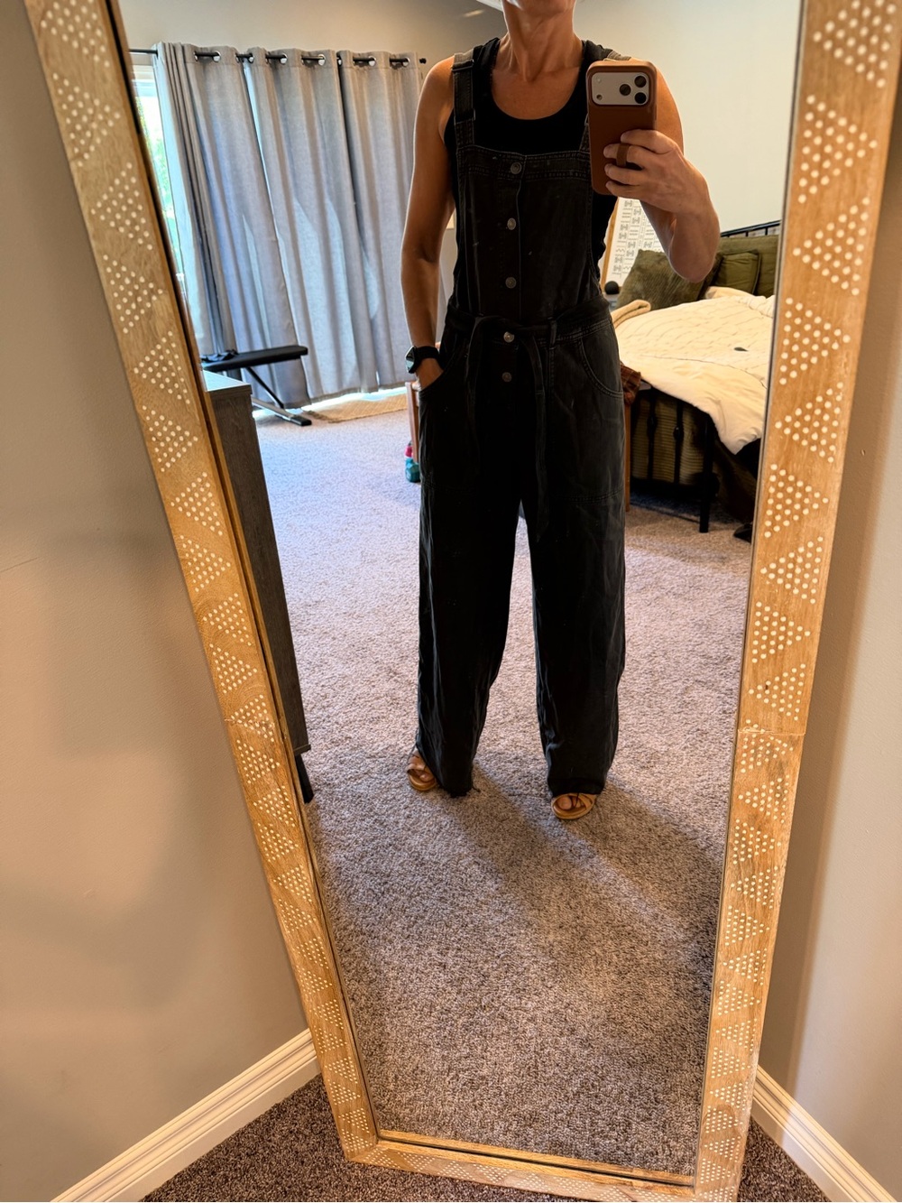 aerie Gray Wide Leg Belted Overalls Size Small